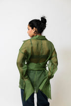 Sheer Organza Wrap Shirt with Tie Waist | Green