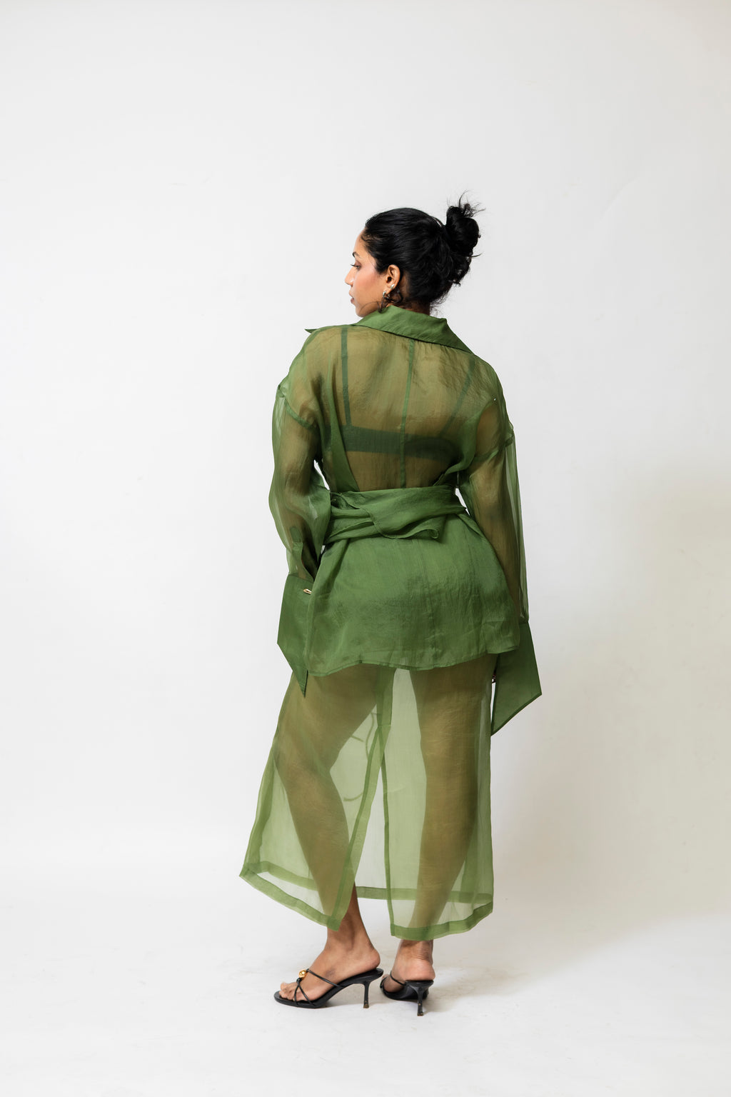 Sheer Organza Midi Skirt with Satin Lining | Green