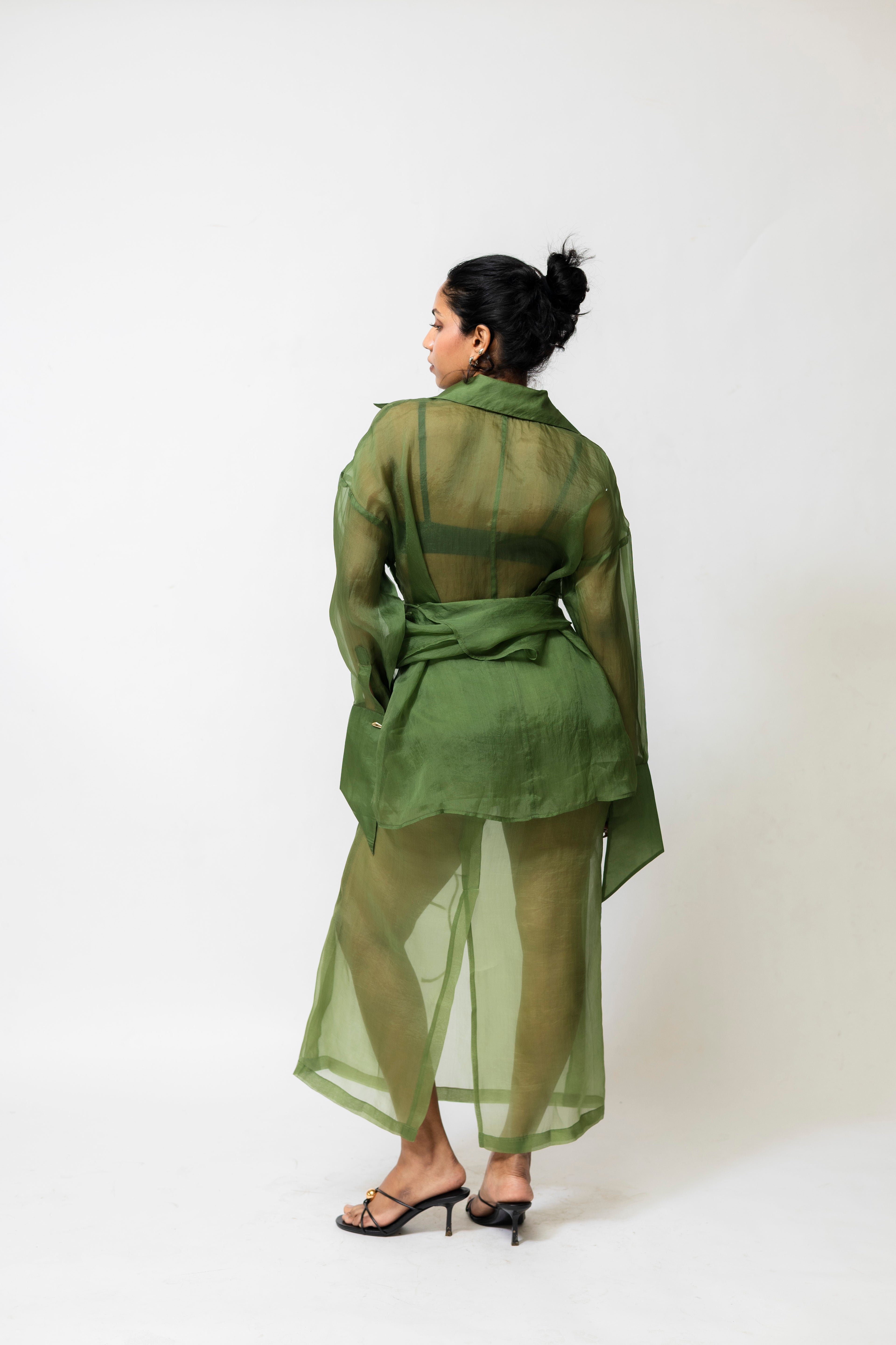 Sheer Organza Midi Skirt with Satin Lining | Green