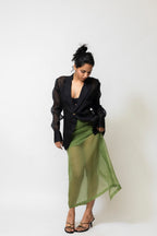 Sheer Organza Blazer Shirt with Metallic Buttons – Black