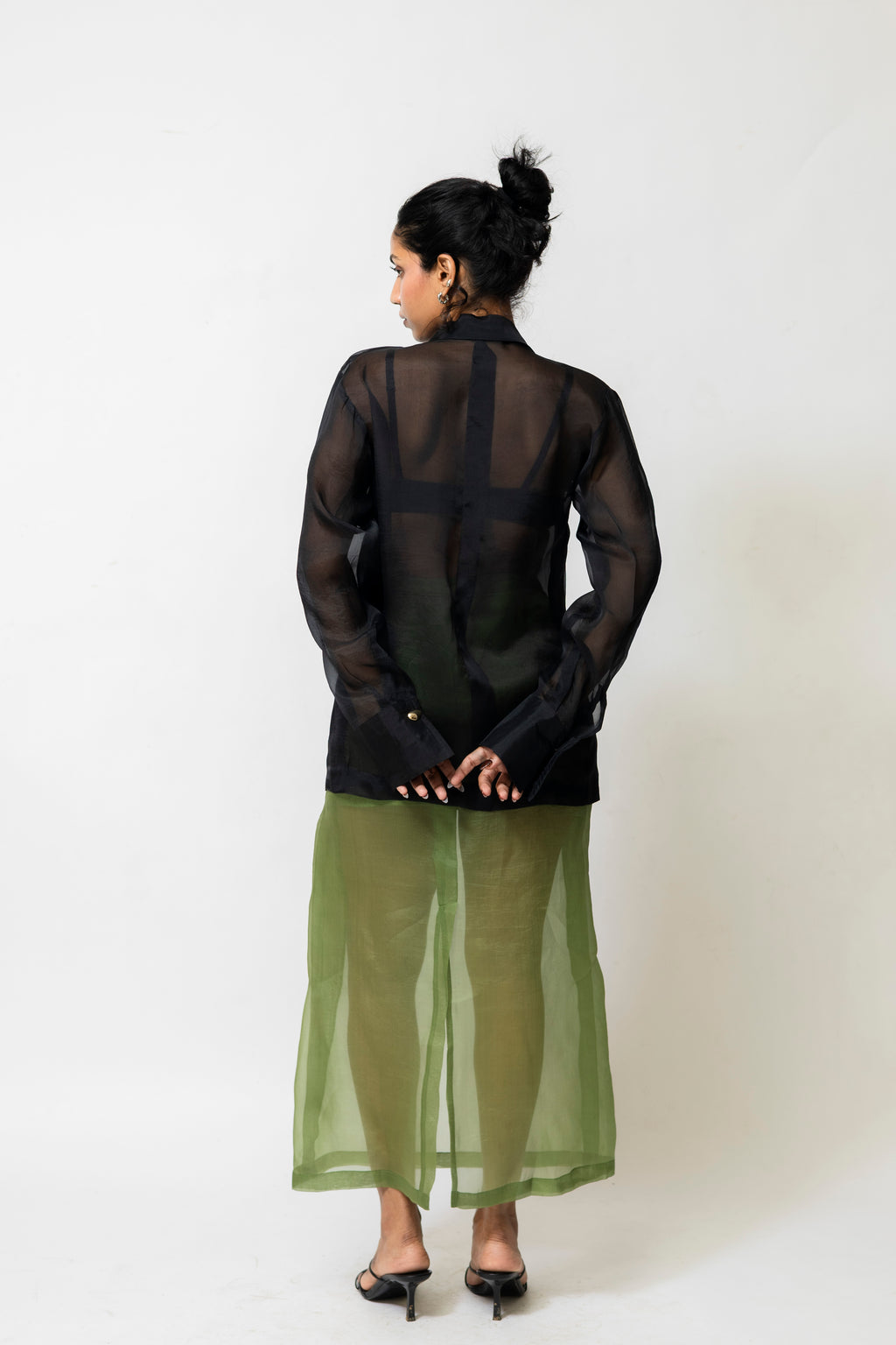 Sheer Organza Midi Skirt with Satin Lining | Green