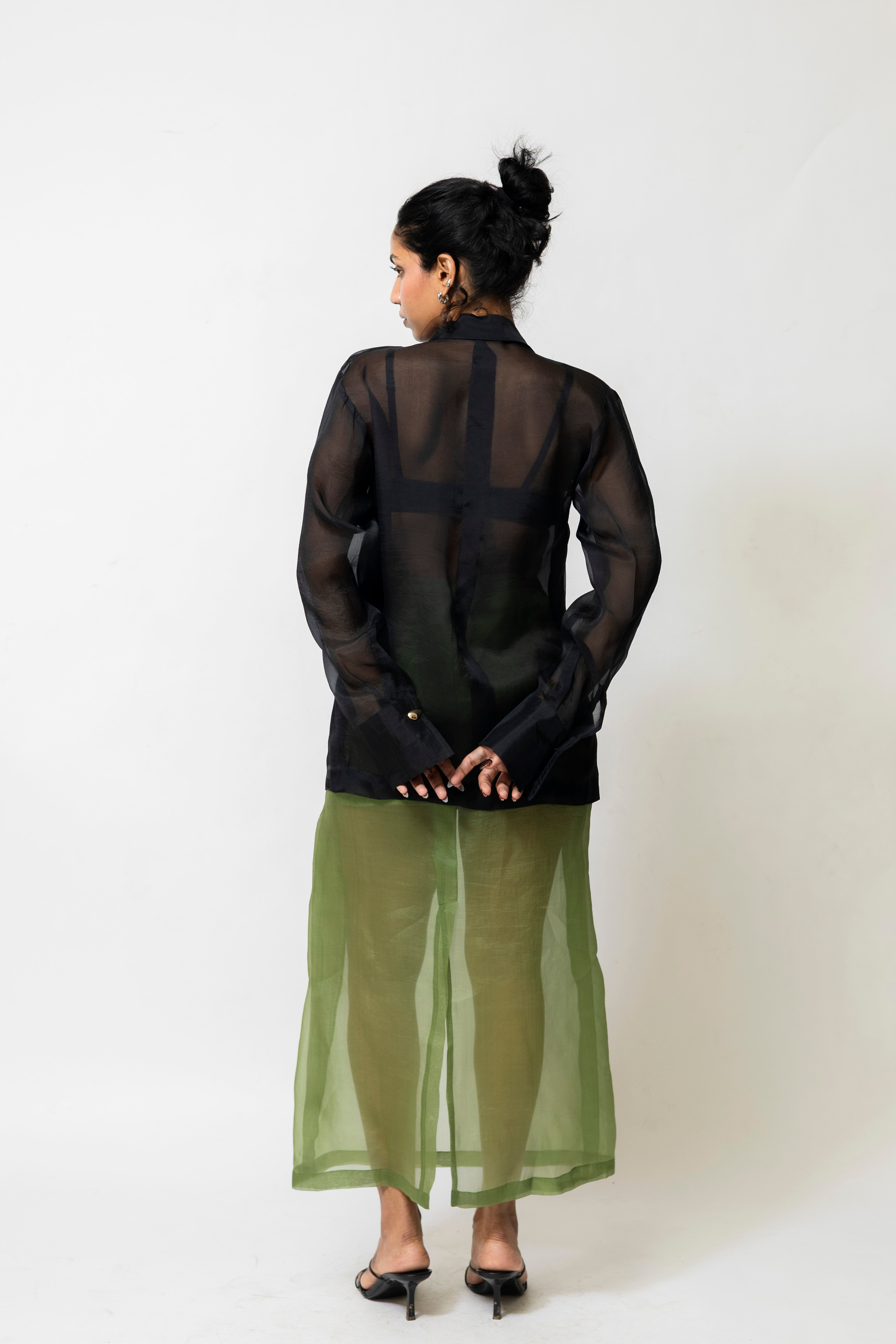 Sheer Organza Midi Skirt with Satin Lining | Green