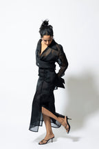 Double Layer Organza Midi Skirt – Black