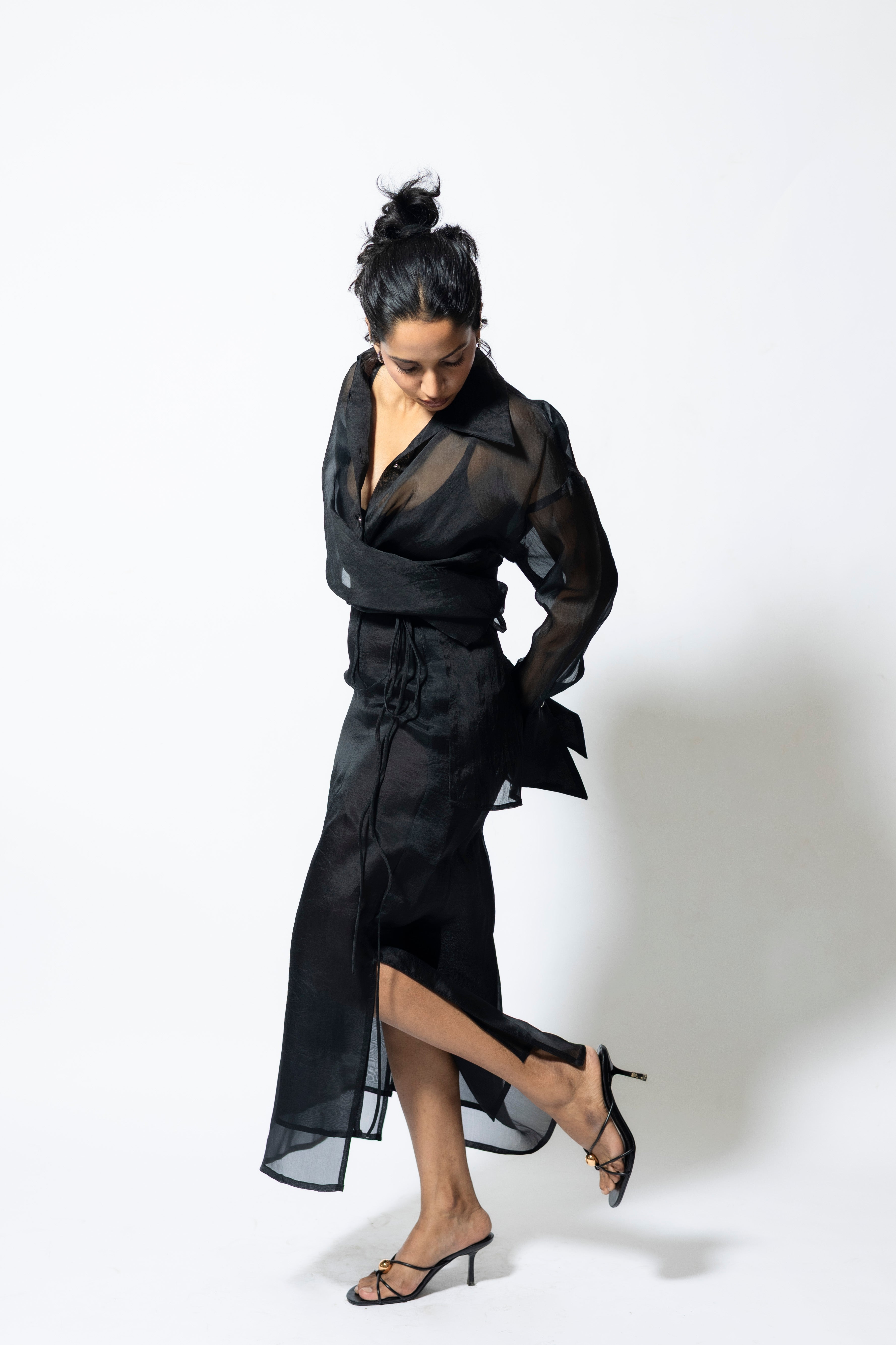 Double Layer Organza Midi Skirt – Black