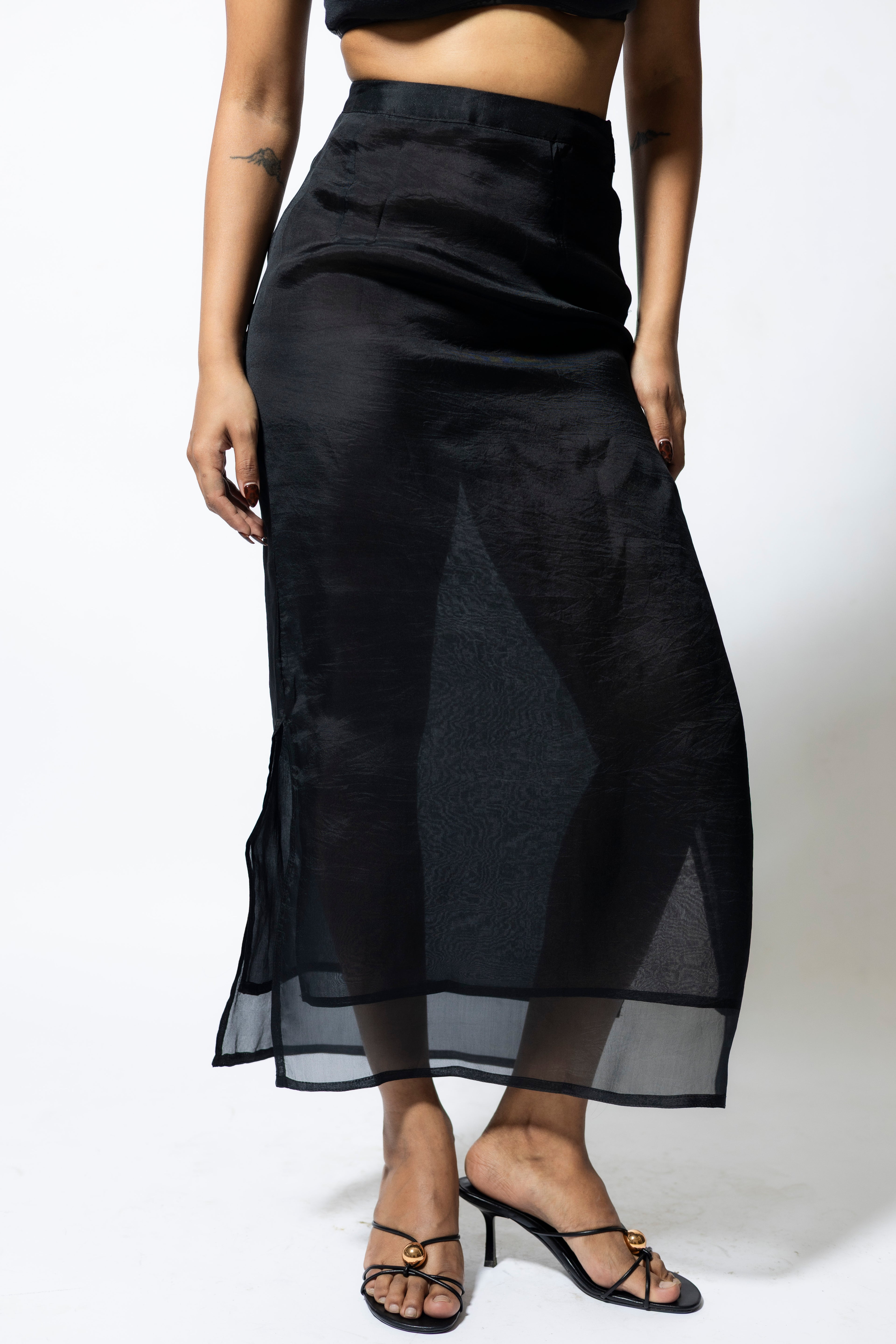 Double Layer Organza Midi Skirt – Black