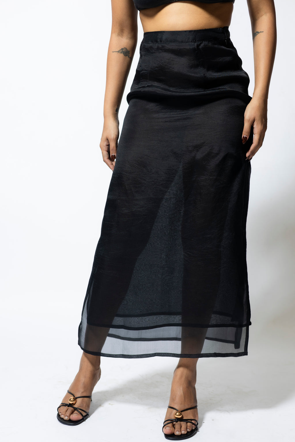 Double Layer Organza Midi Skirt – Black