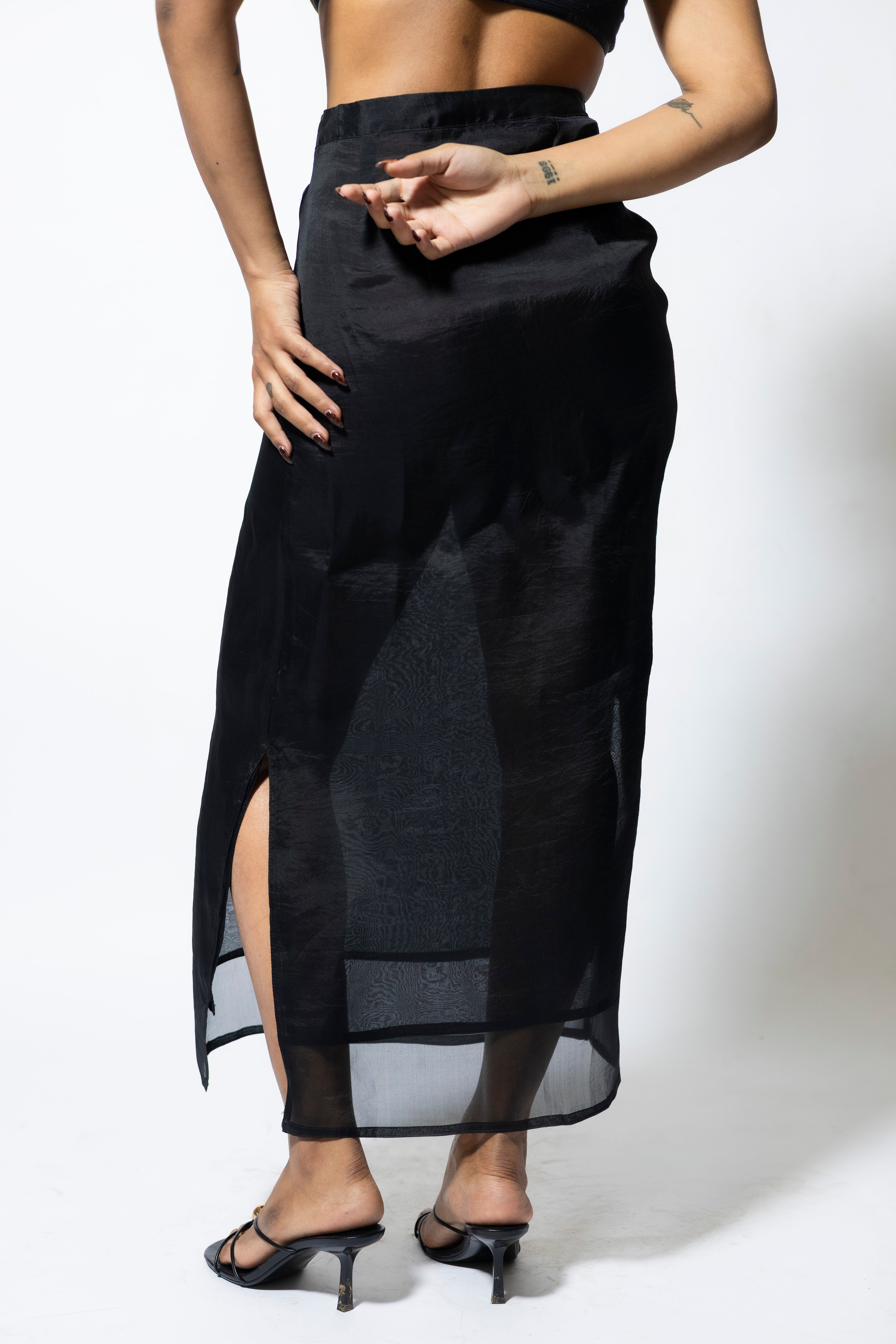 Double Layer Organza Midi Skirt – Black
