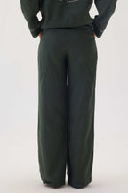 Linen Top Stitch Detail Pants | Dark Green