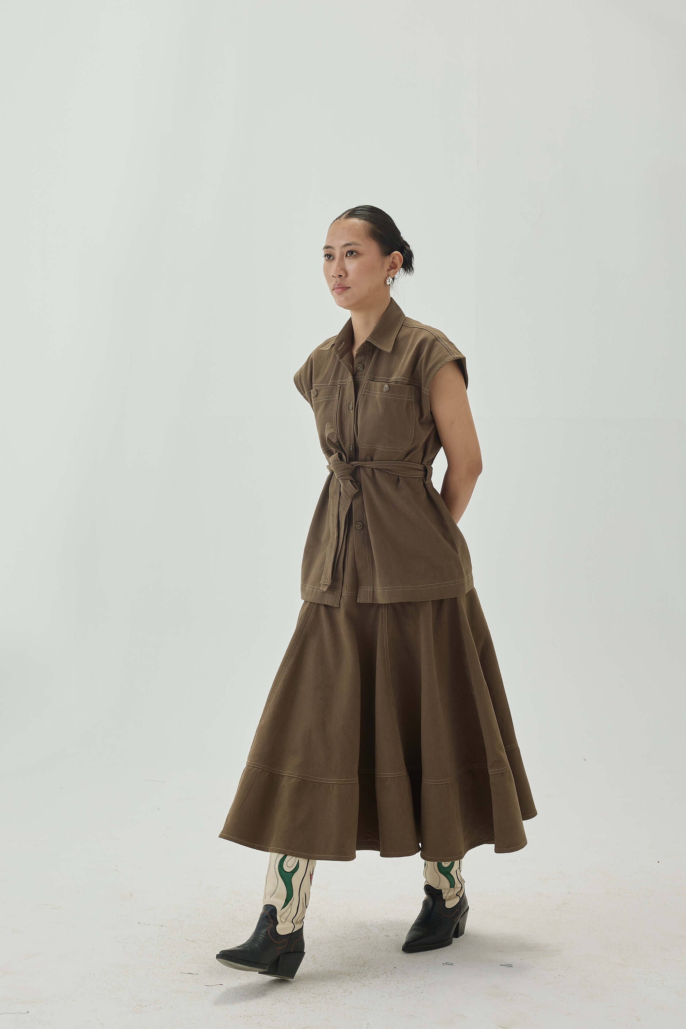 Midi Umbrella Skirt | Olive Green
