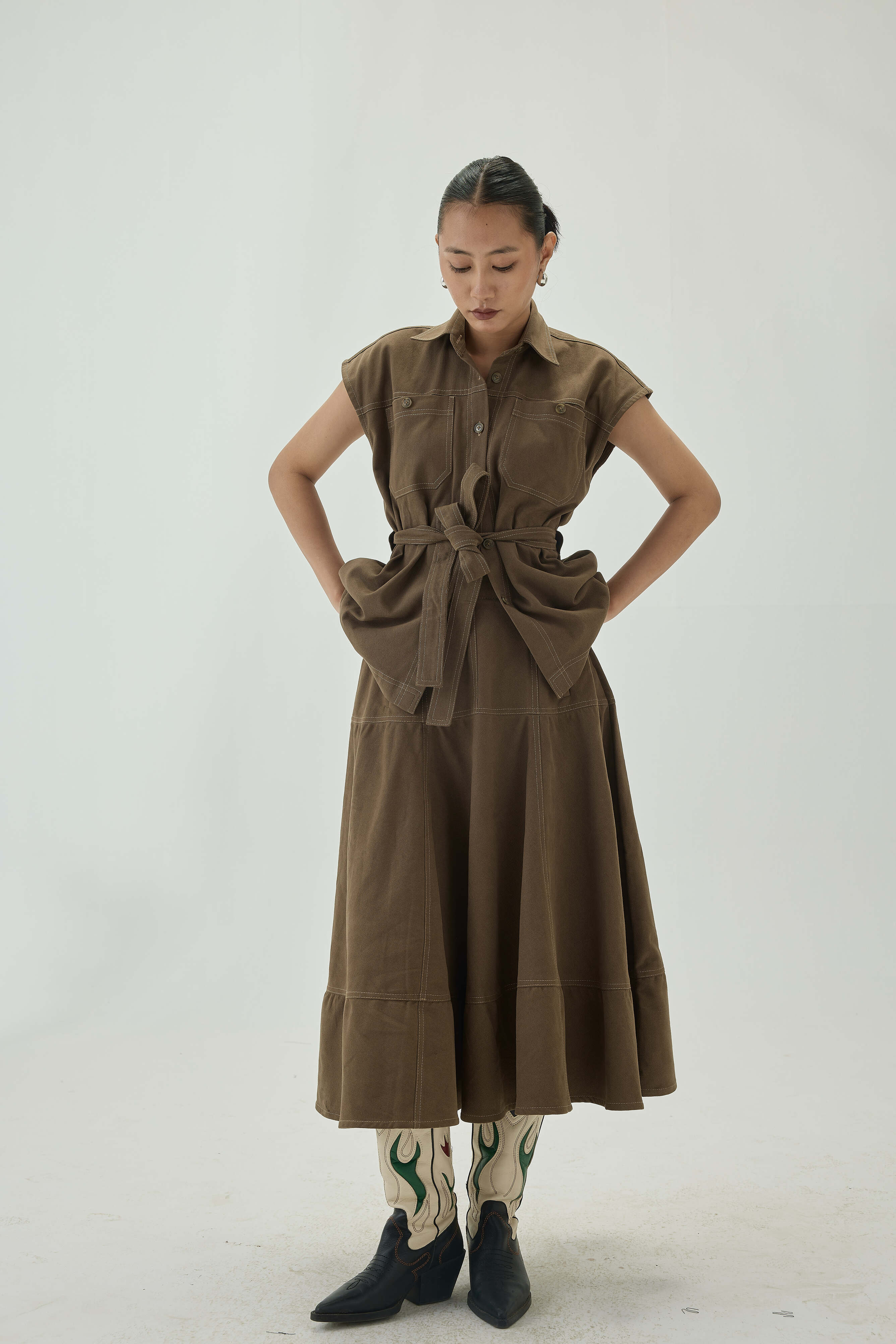 Midi Umbrella Skirt | Olive Green