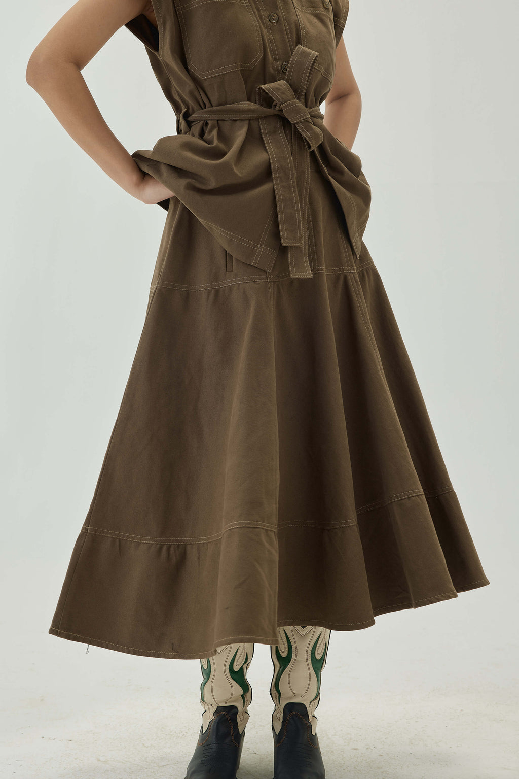 Midi Umbrella Skirt | Olive Green