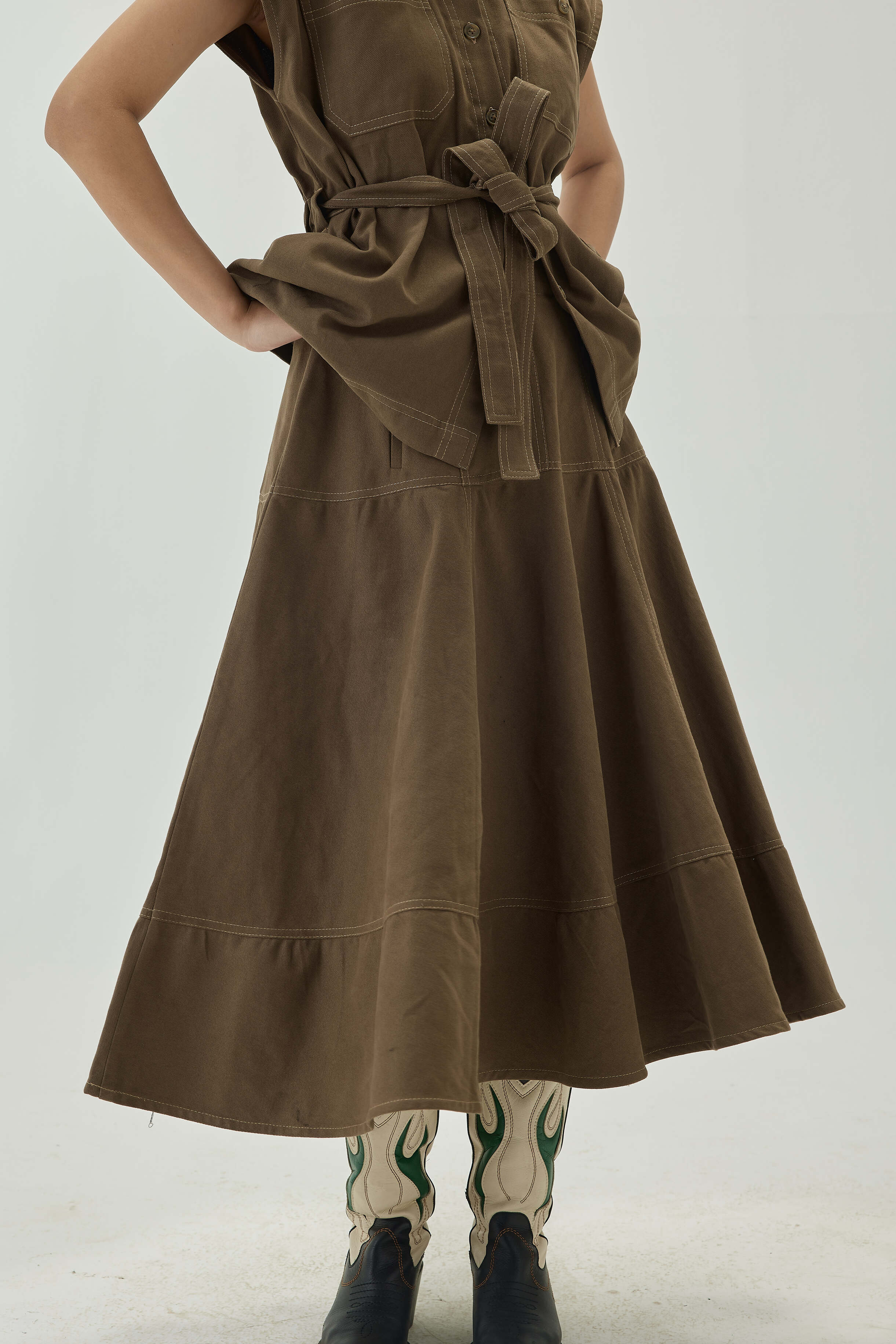 Midi Umbrella Skirt | Olive Green