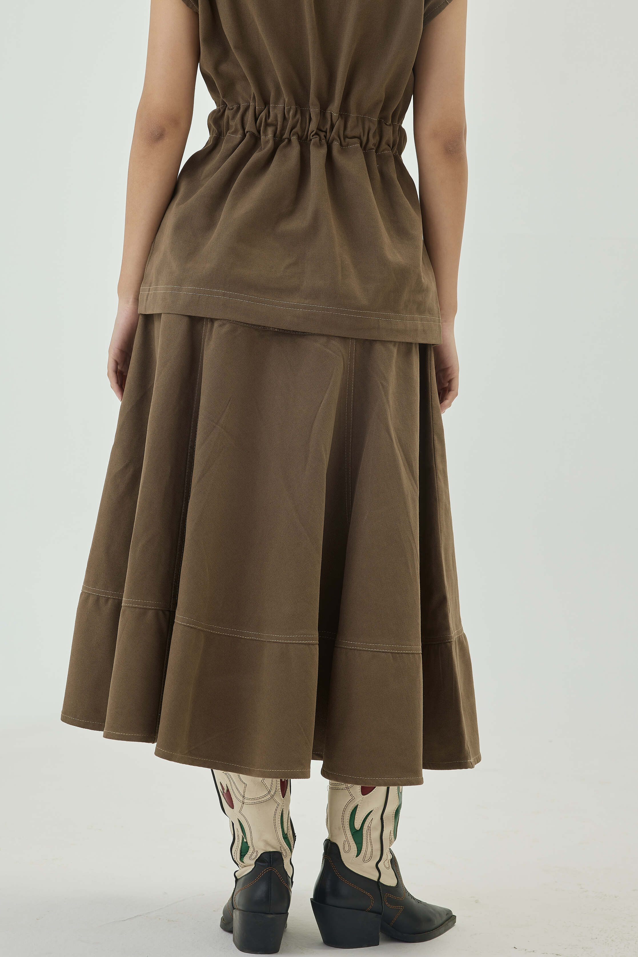 Midi Umbrella Skirt | Olive Green