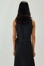 Denim Top Stitch Belted Midi Dress | Graphite
