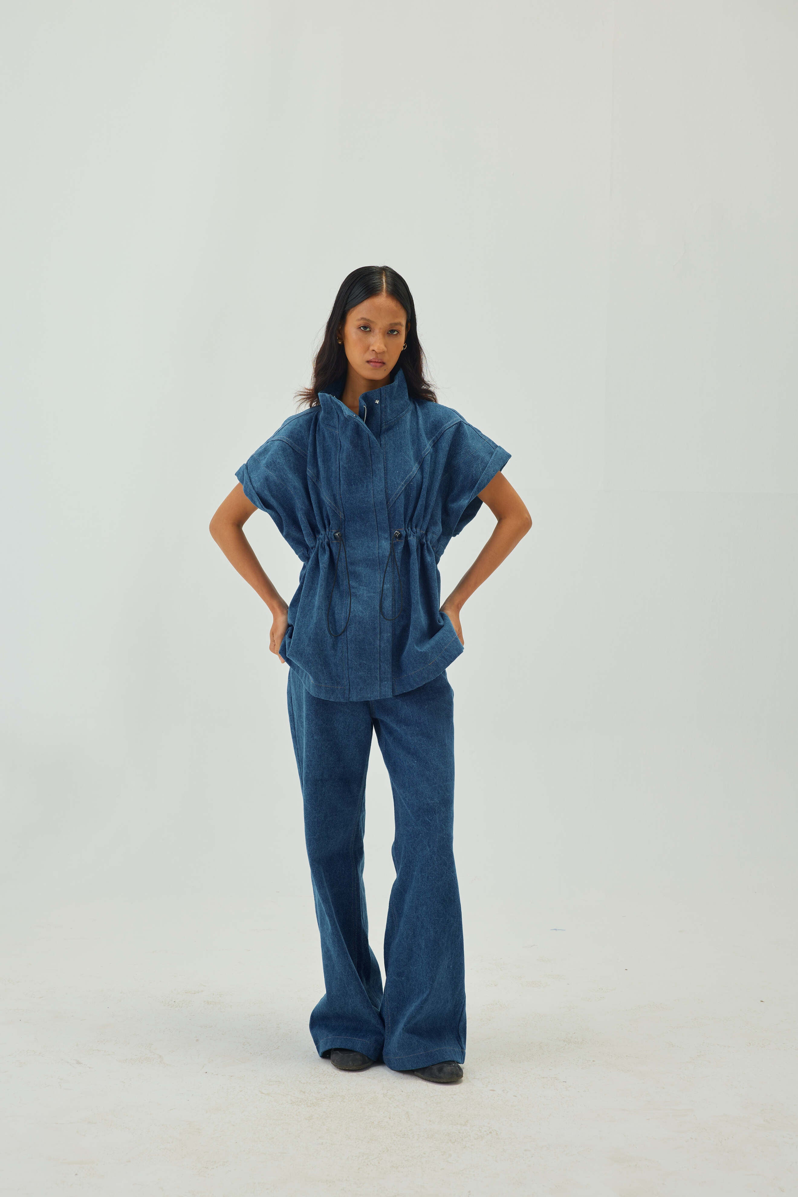 Denim Full Length Flare High Waist Pants | Blue
