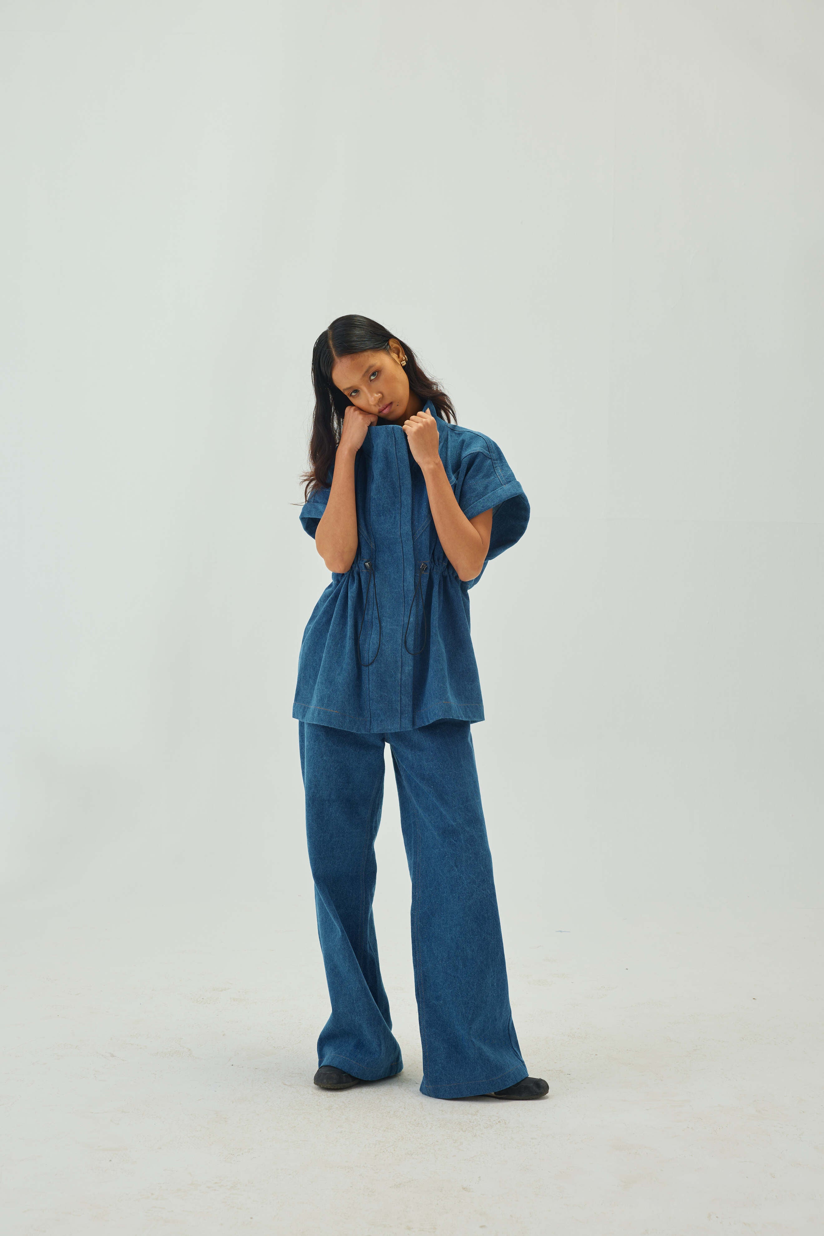 Denim Full Length Flare High Waist Pants | Blue