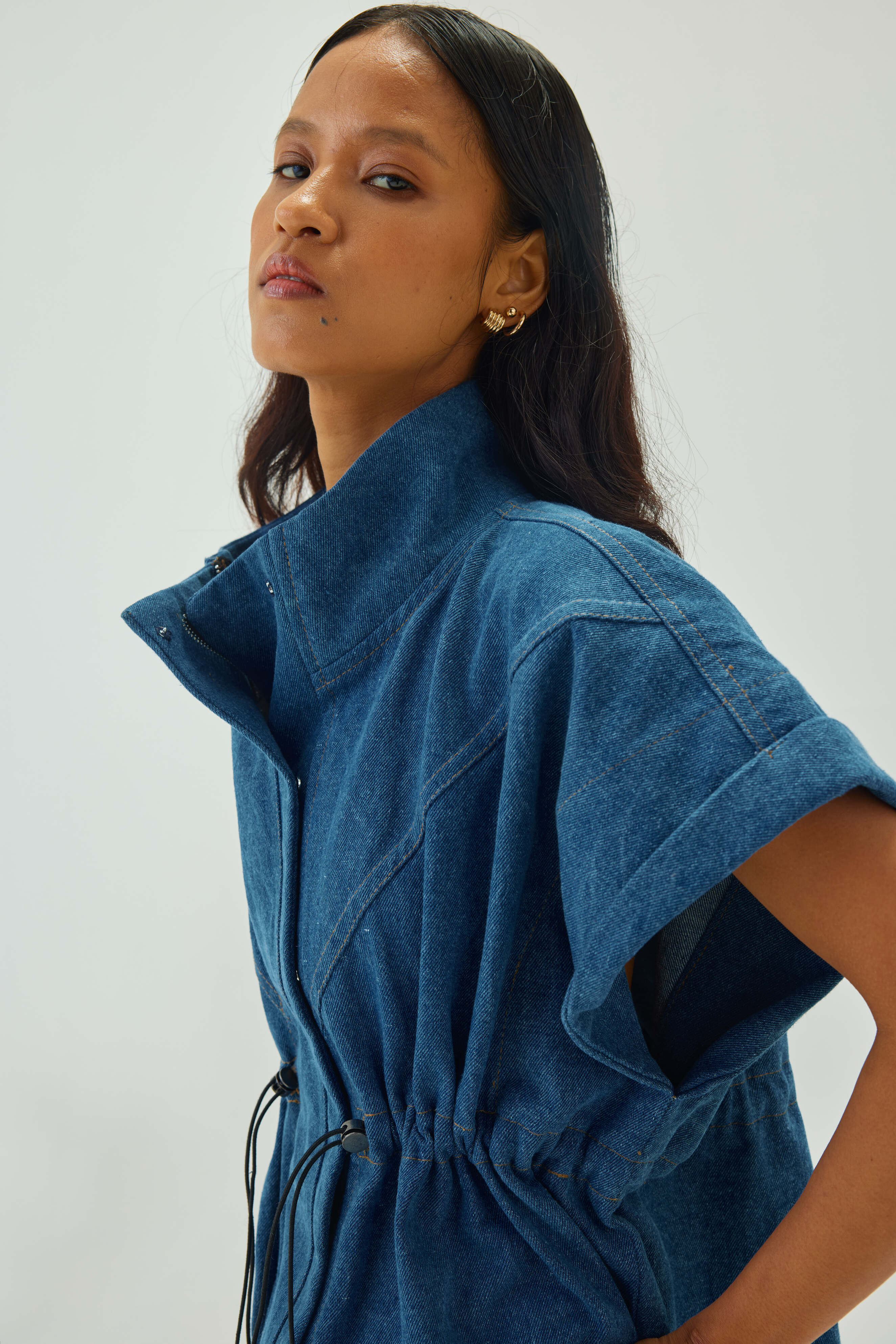 Oversized Sleeveless Denim Jacket | Blue