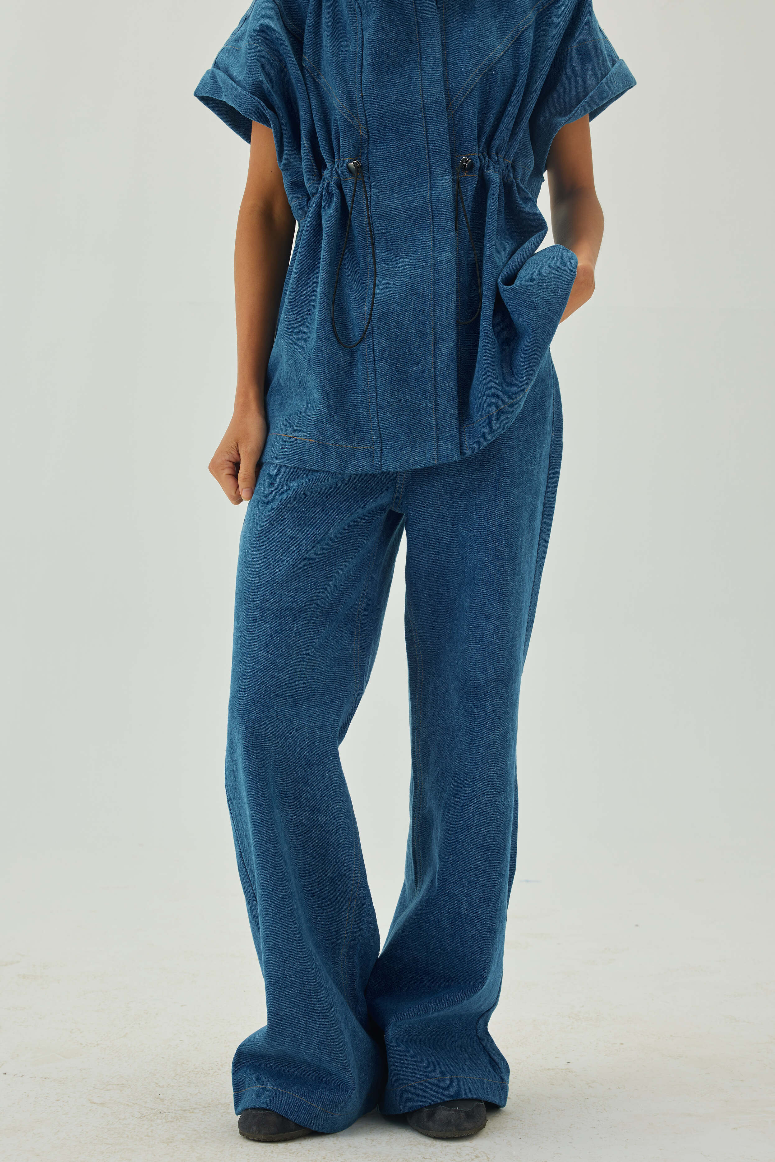 Denim Full Length Flare High Waist Pants | Blue