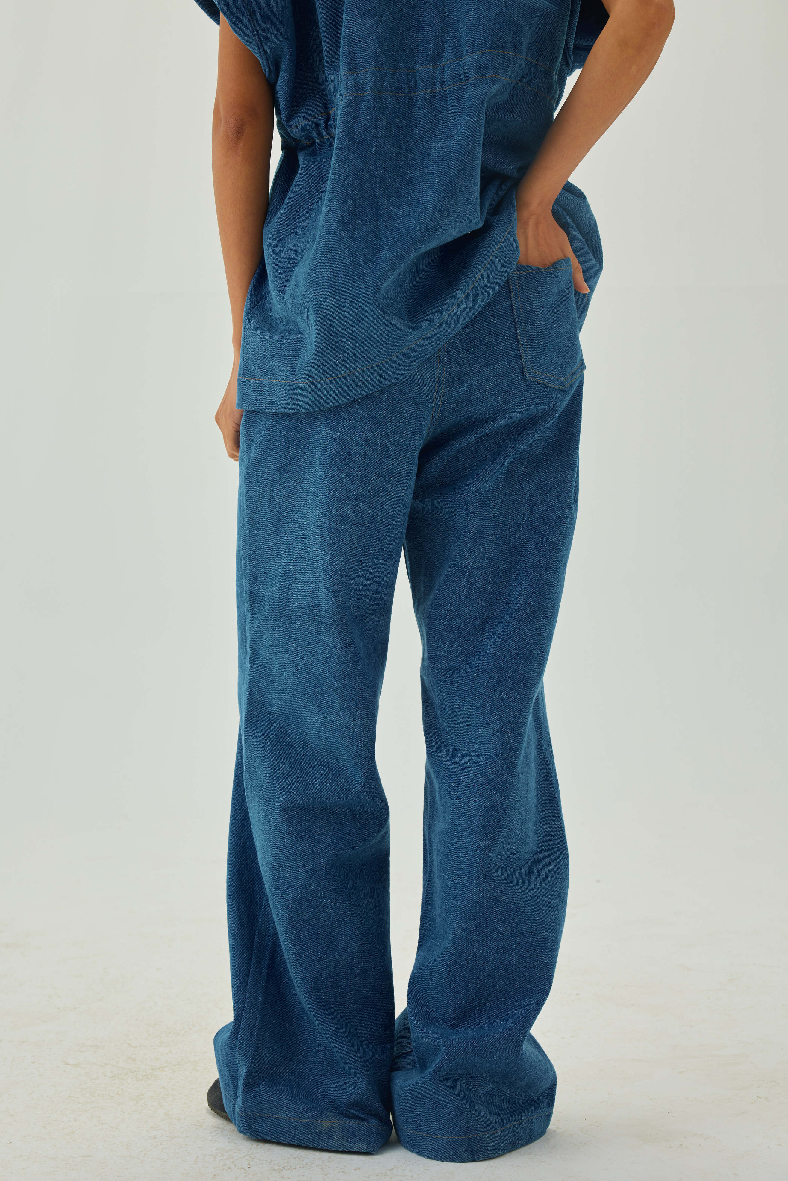 Denim Full Length Flare High Waist Pants | Blue