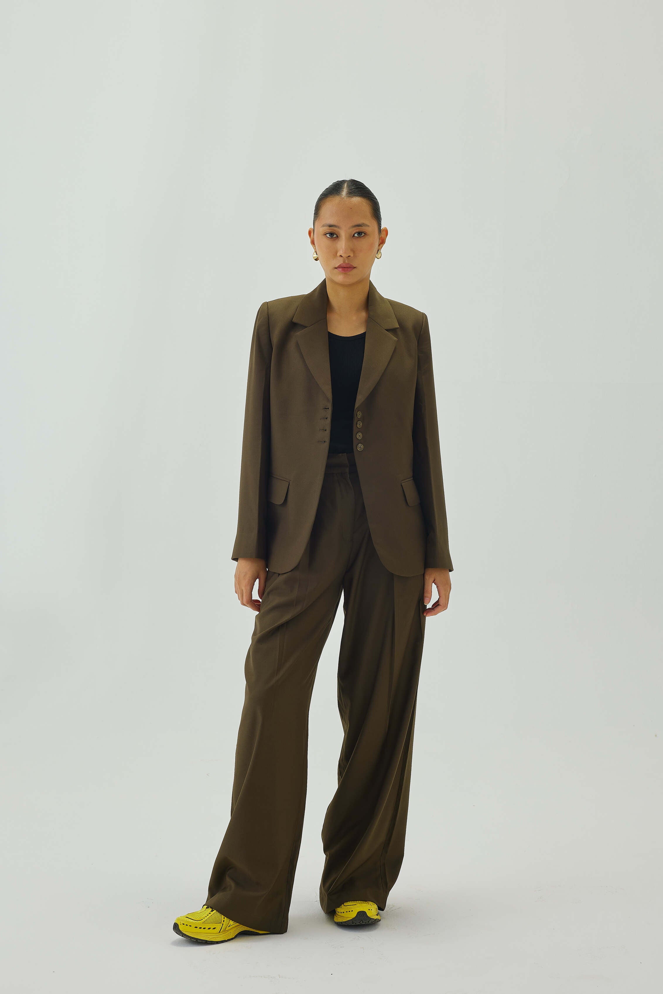 High Waist Pleated Wide Leg Pant | Olive Green