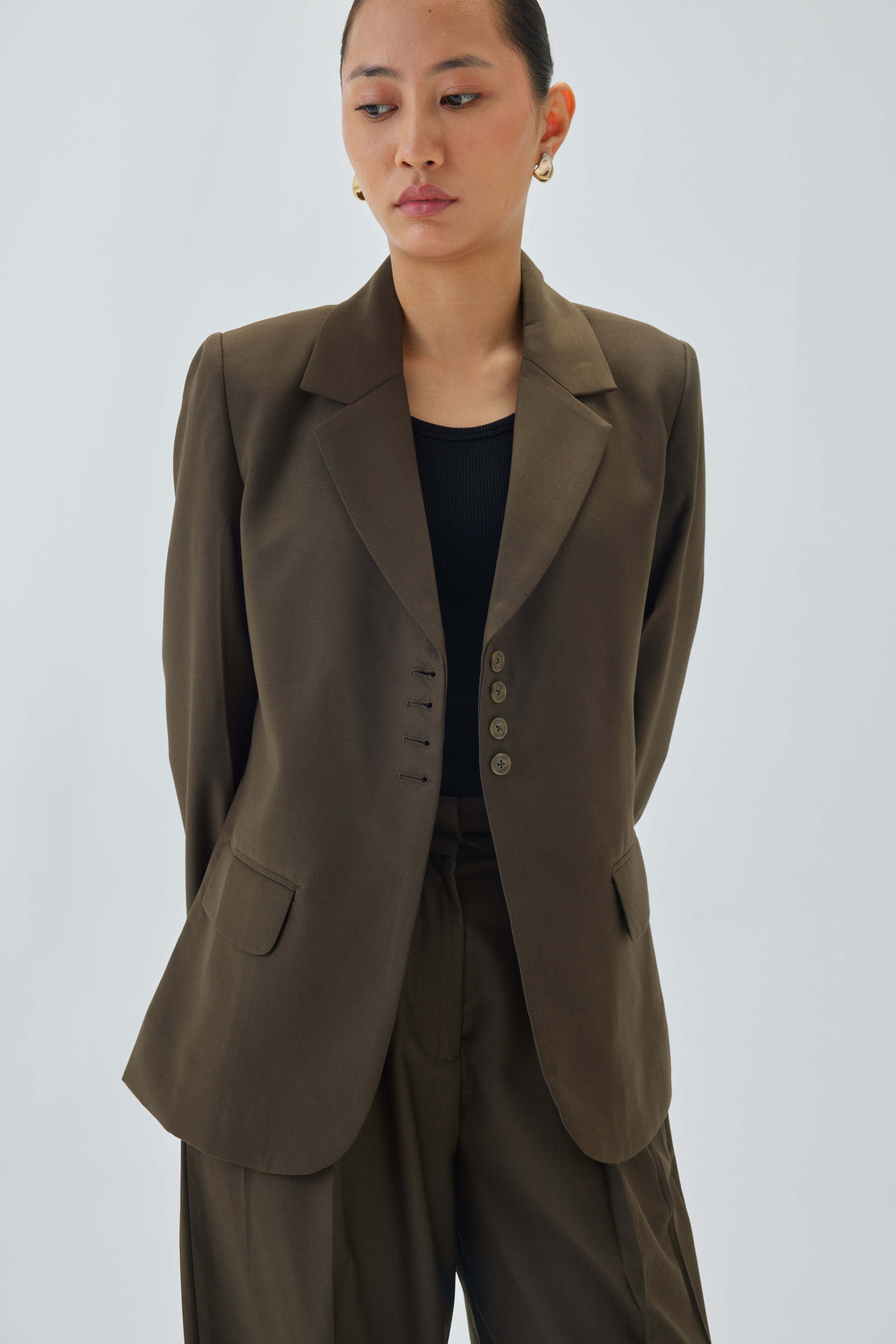 Tailored Four Button Blazer | Olive Green