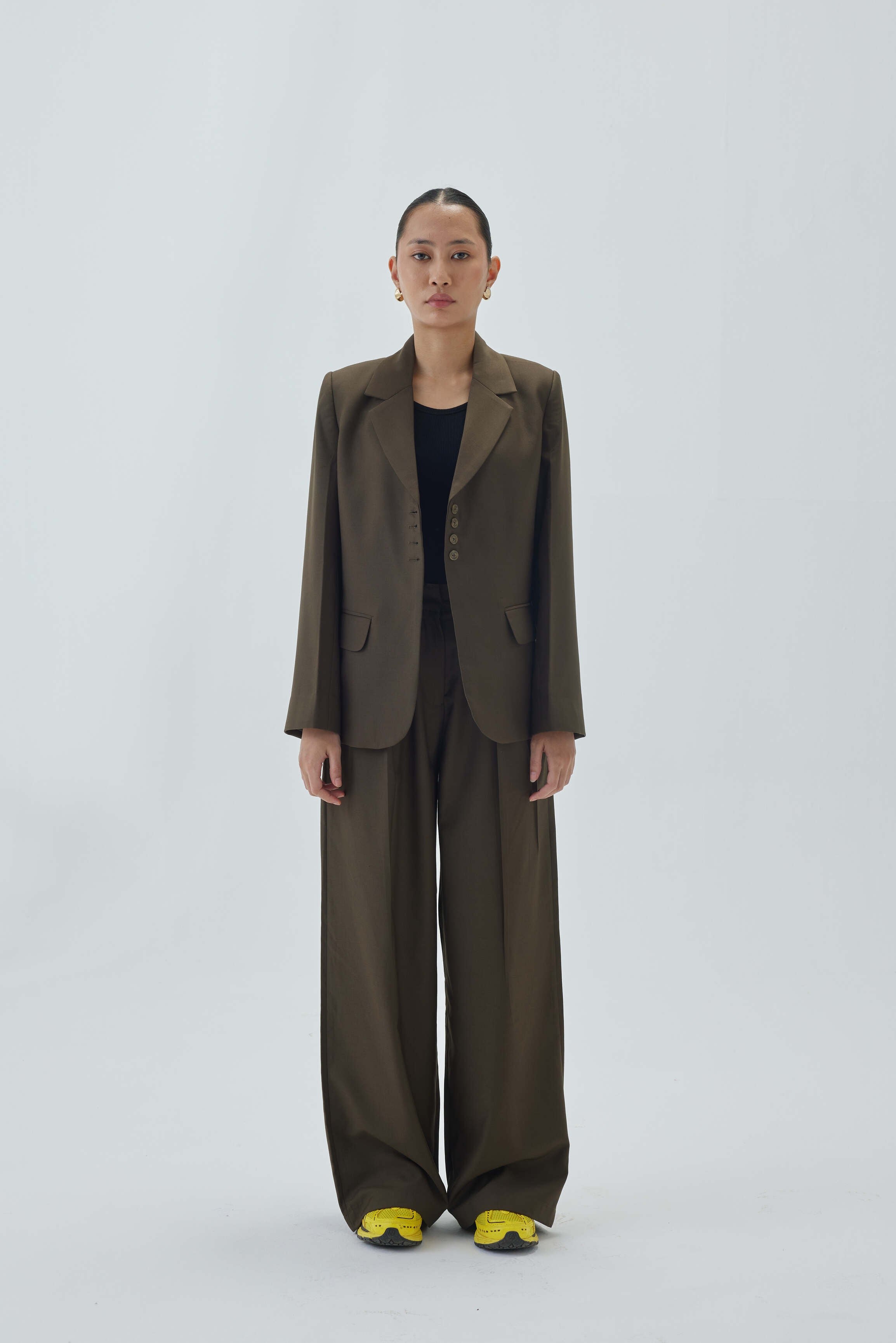 Tailored Four Button Blazer | Olive Green
