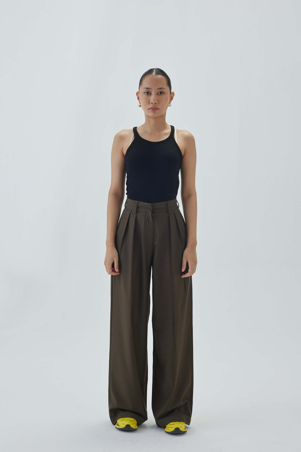 High Waist Pleated Wide Leg Pant | Olive Green