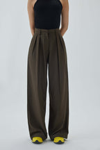 High Waist Pleated Wide Leg Pant | Olive Green