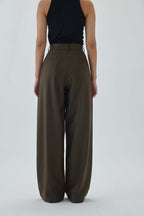 High Waist Pleated Wide Leg Pant | Olive Green