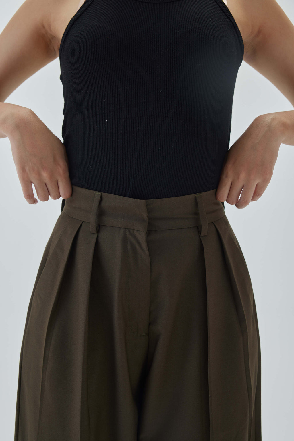 High Waist Pleated Wide Leg Pant | Olive Green