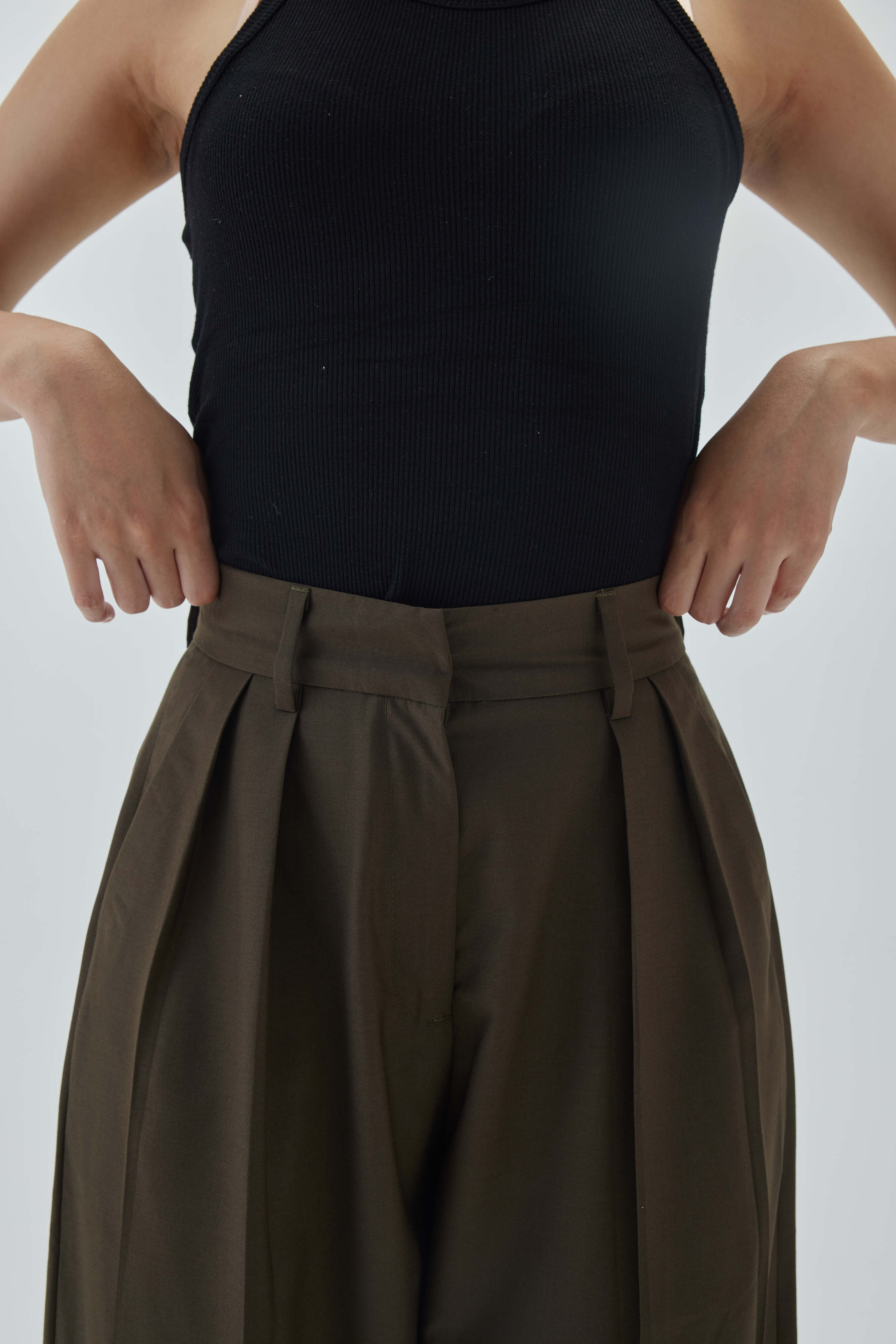 High Waist Pleated Wide Leg Pant | Olive Green