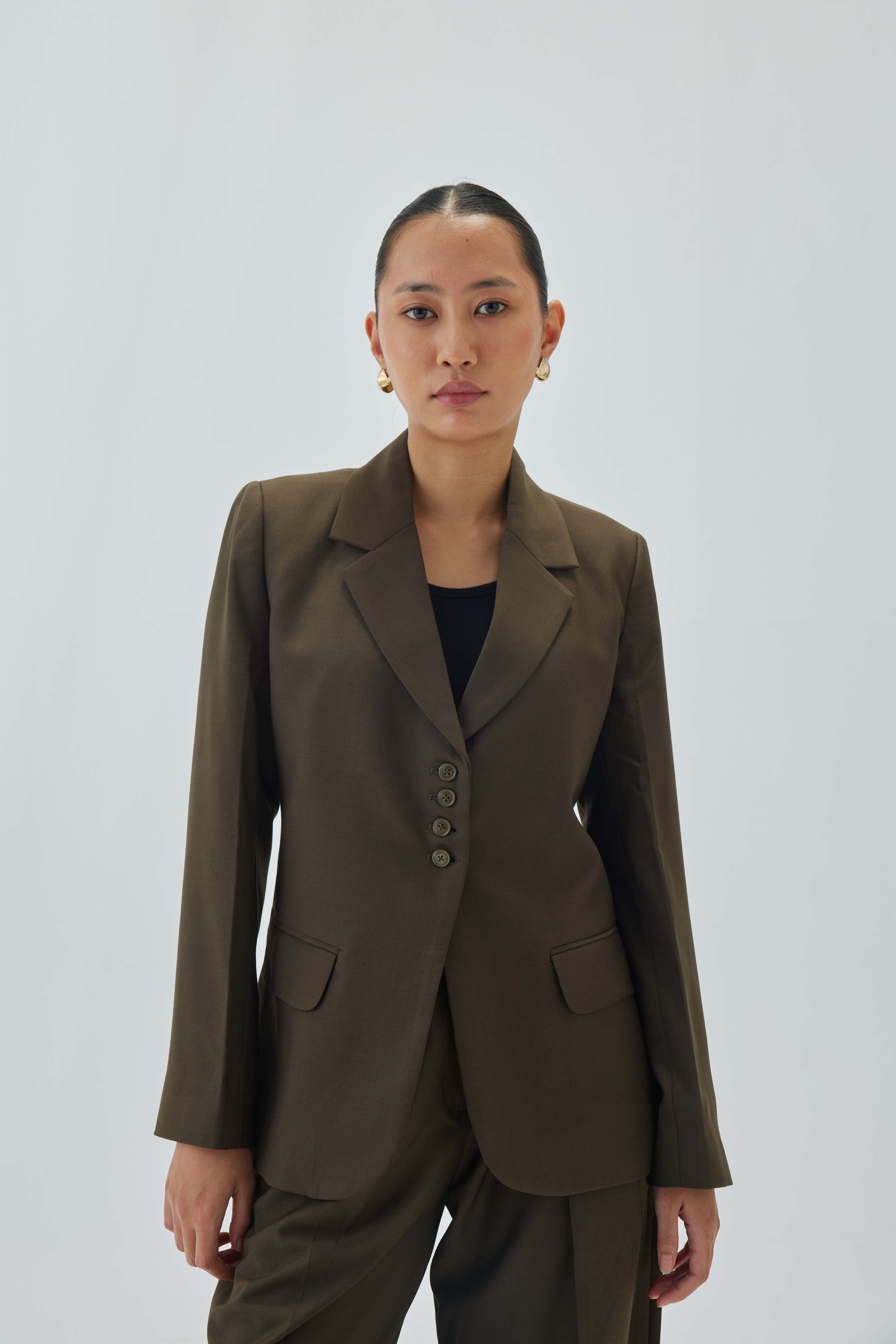 Tailored Four Button Blazer | Olive Green