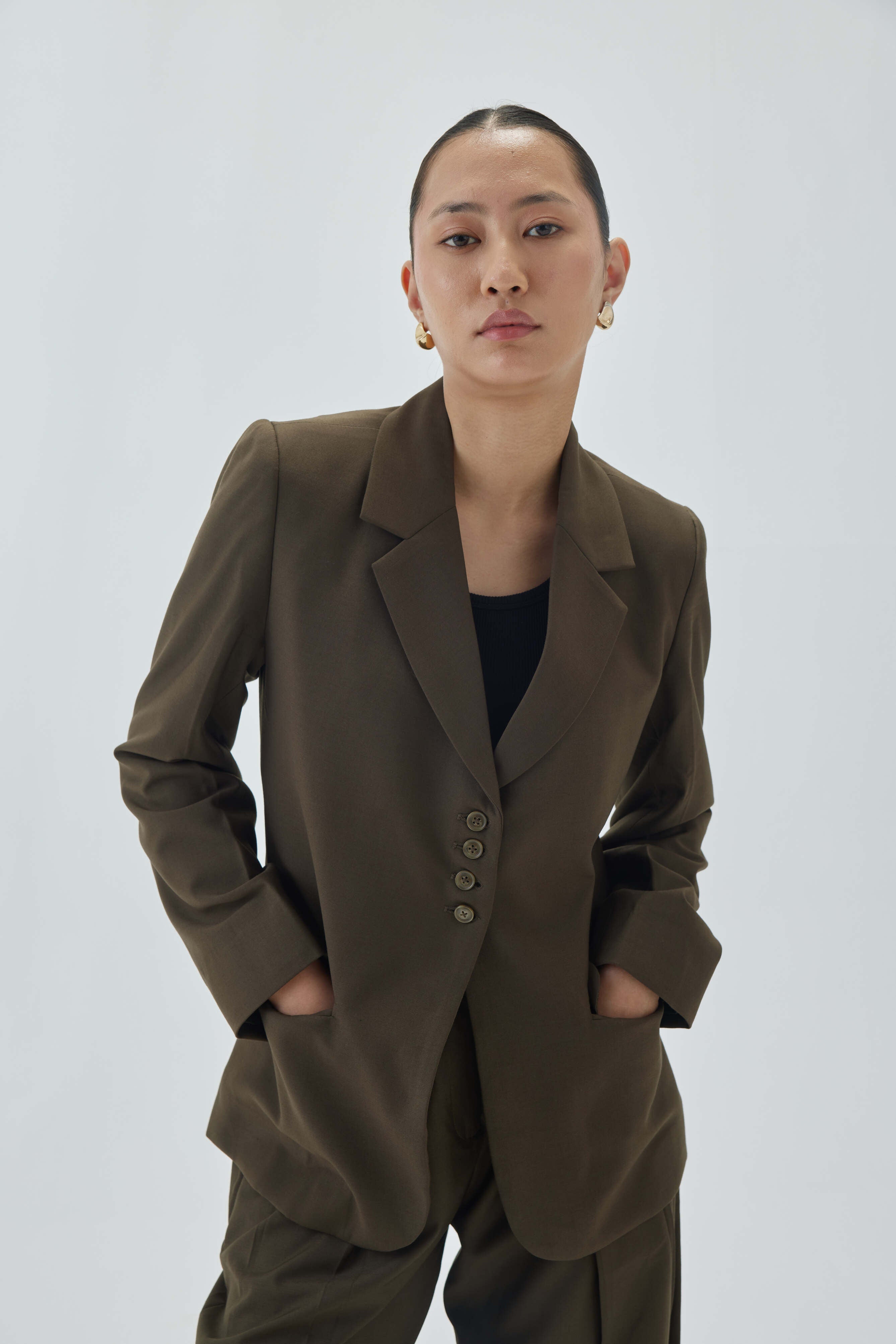Tailored Four Button Blazer | Olive Green