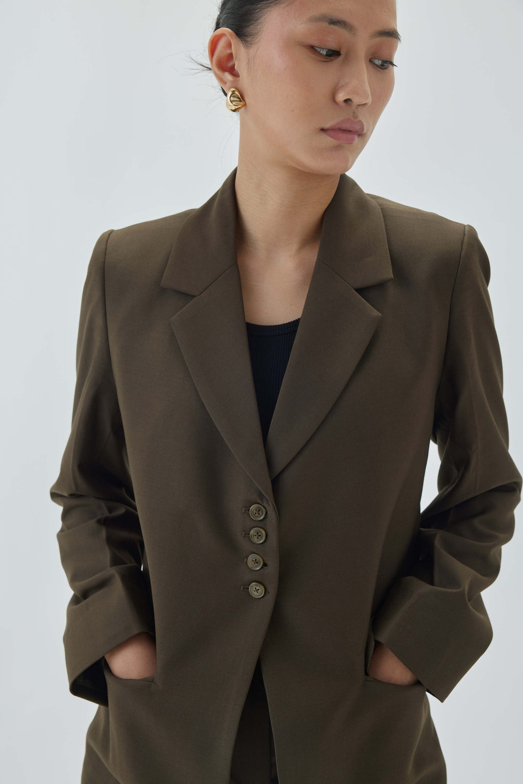 Tailored Four Button Blazer | Olive Green