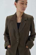 Tailored Four Button Blazer | Olive Green