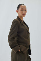 Tailored Four Button Blazer | Olive Green