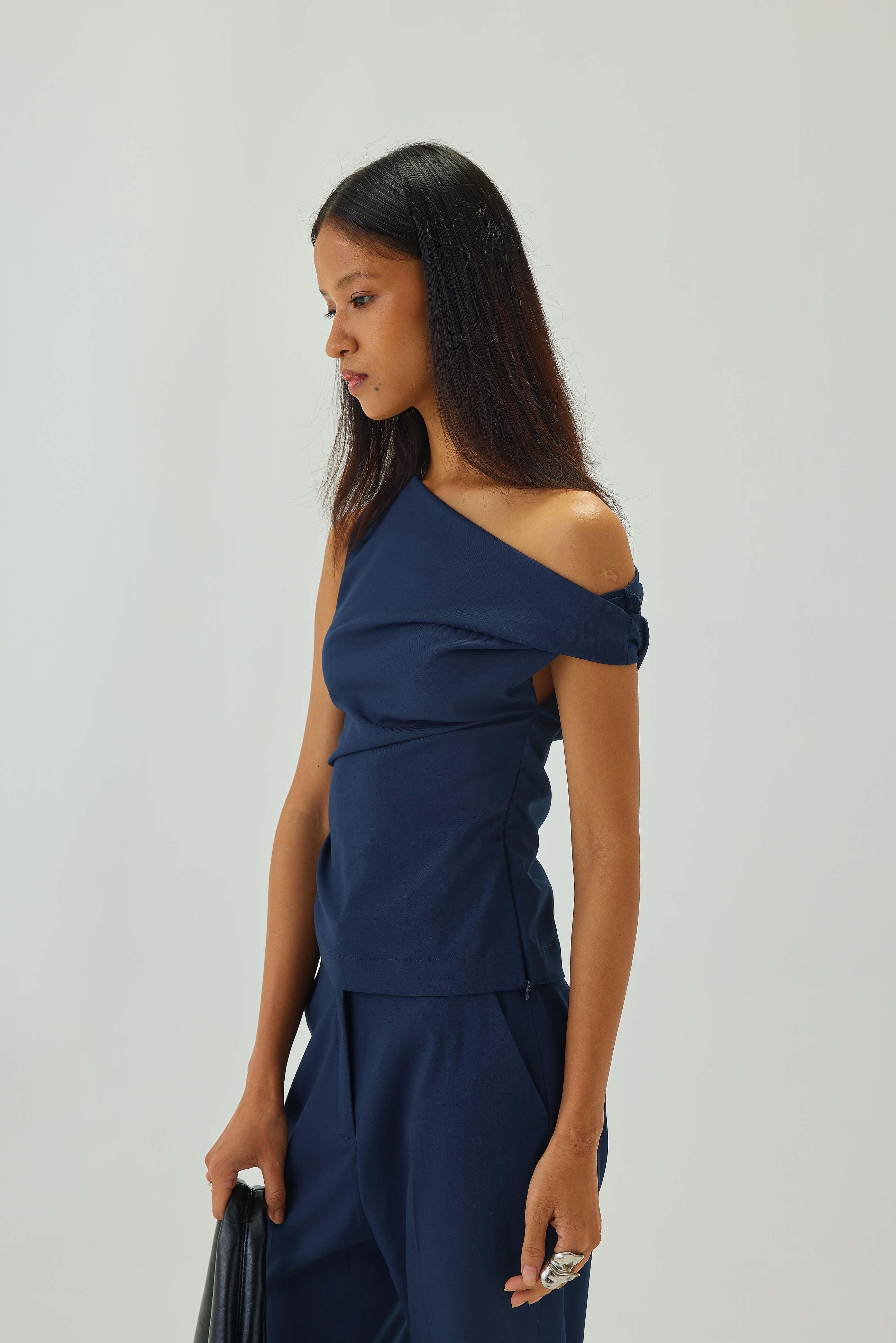 Tailored Asymmetric Twist Top | Blue