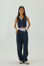 V-Neck Cropped Waistcoat | Navy Blue