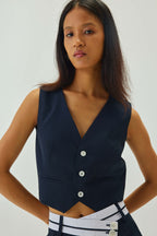 V-Neck Cropped Waistcoat | Navy Blue
