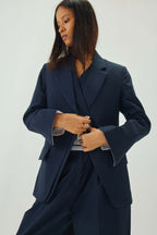 Double Lapelled Single Breasted Oversized Blazer | Navy Blue