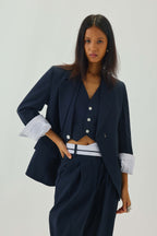 Double Lapelled Single Breasted Oversized Blazer | Navy Blue