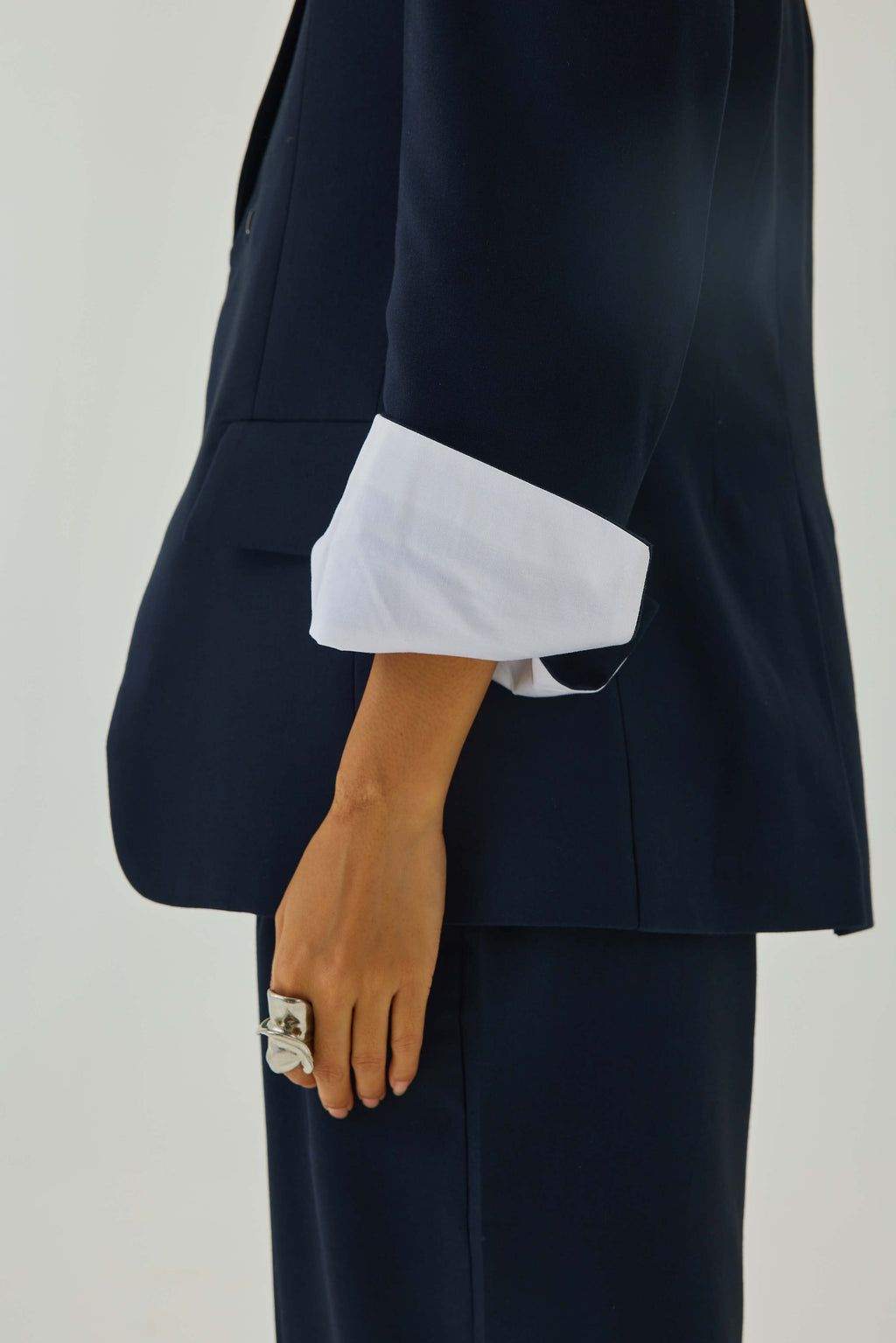 Double Lapelled Single Breasted Oversized Blazer | Navy Blue