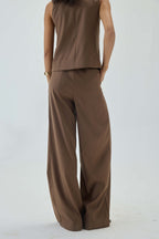 Wide Leg High Waist Box Pleated Pants | Brown