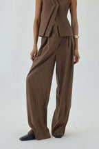 Wide Leg High Waist Box Pleated Pants | Brown