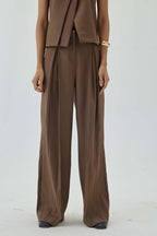 Wide Leg High Waist Box Pleated Pants | Brown