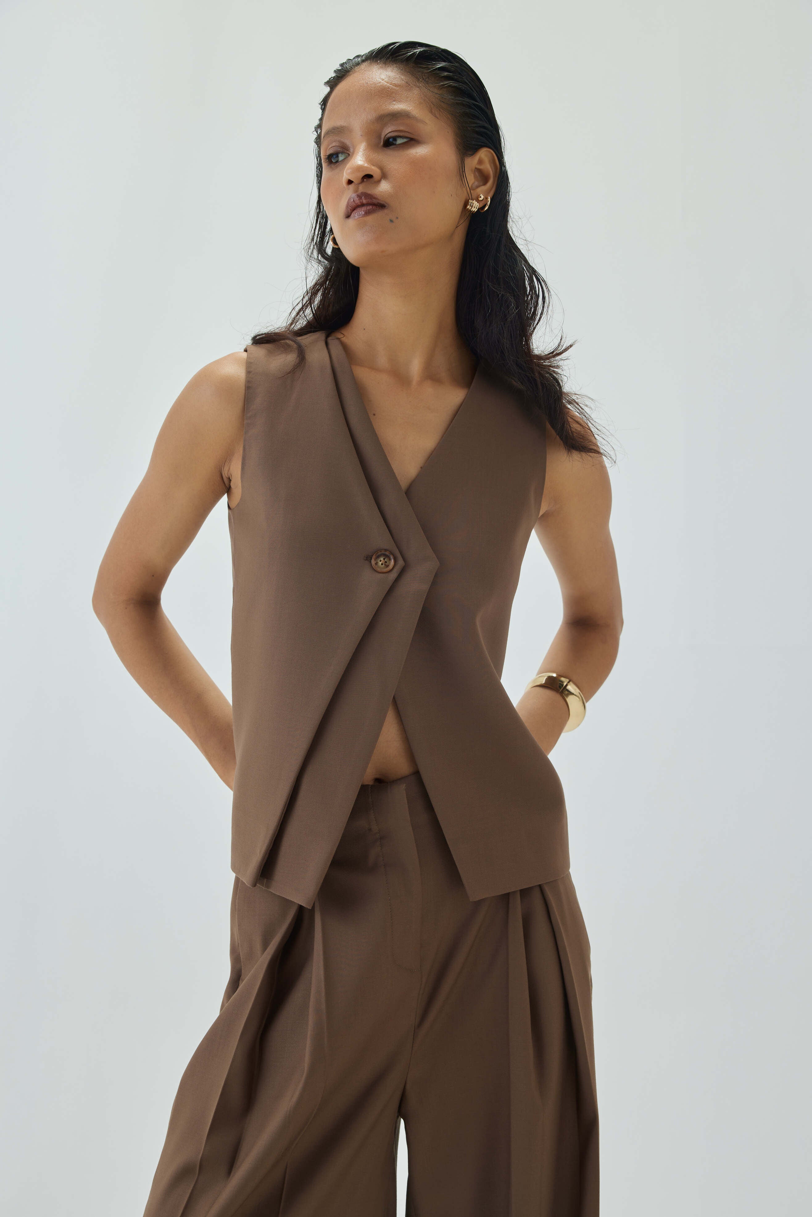 Tailored Double Lapelled Waistcoat | Brown