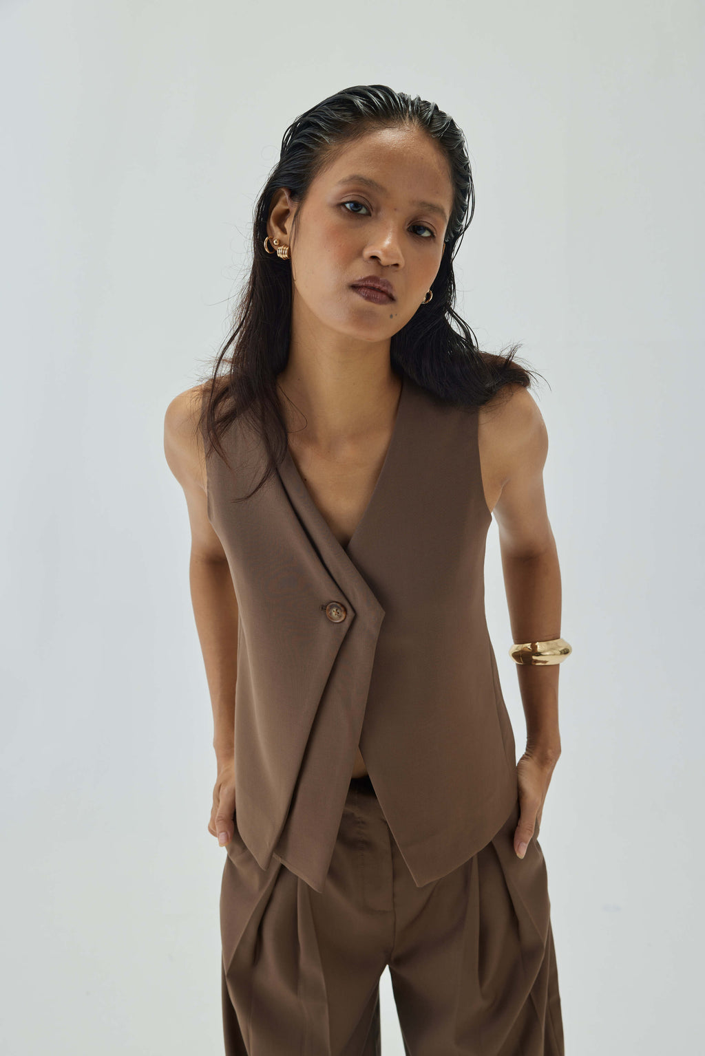 Tailored Double Lapelled Waistcoat | Brown