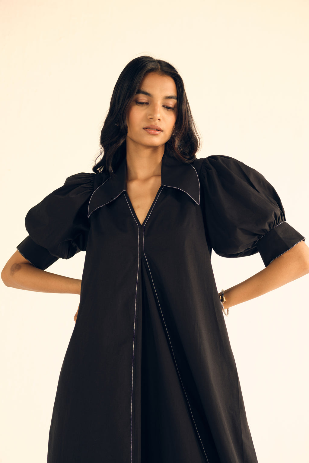 Poplin Midi Dress in Black