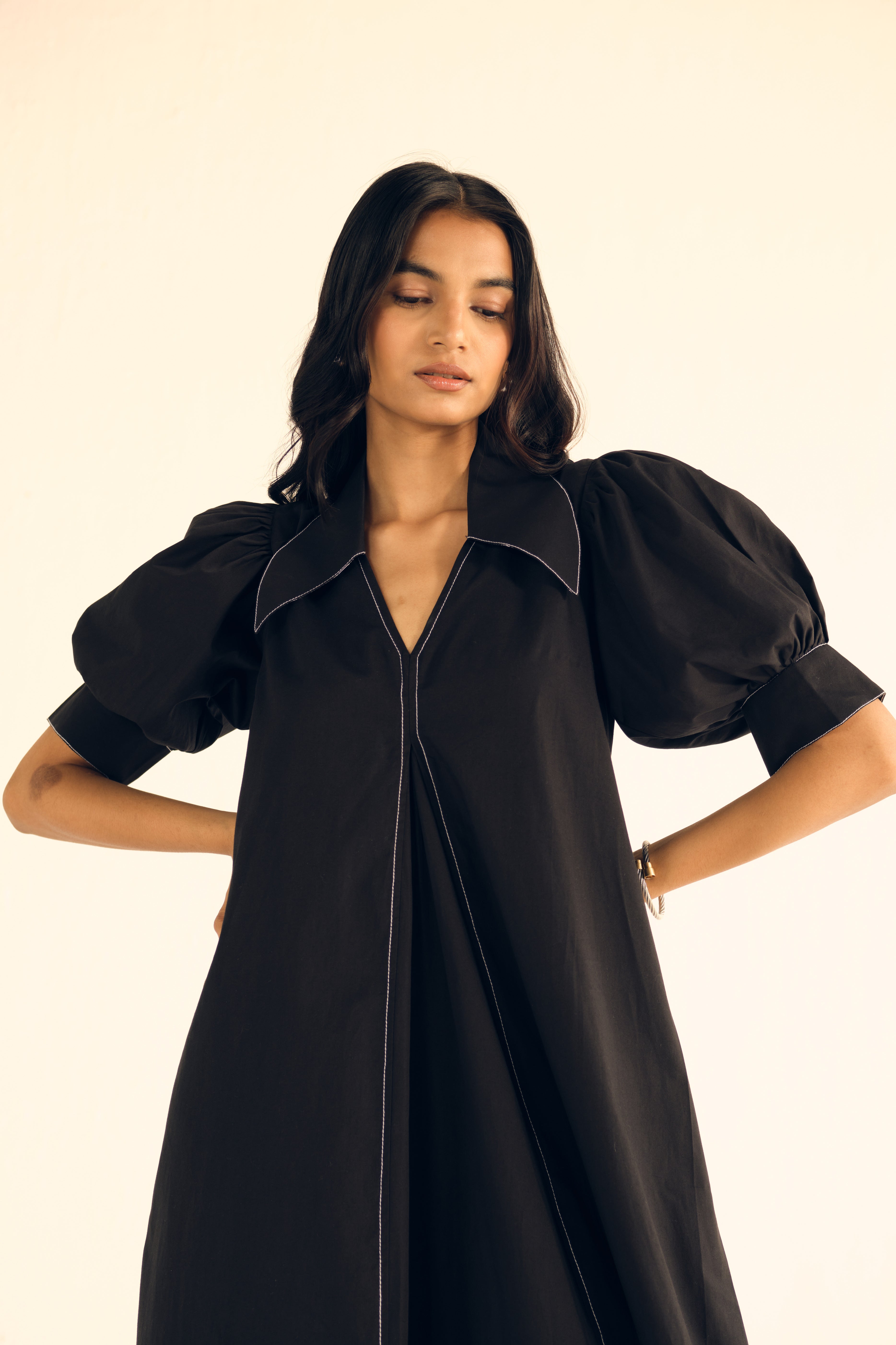 Poplin Midi Dress in Black
