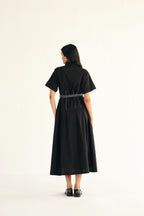 Poplin Midi Length Shirt Dress with Top Stitch Detail | Black